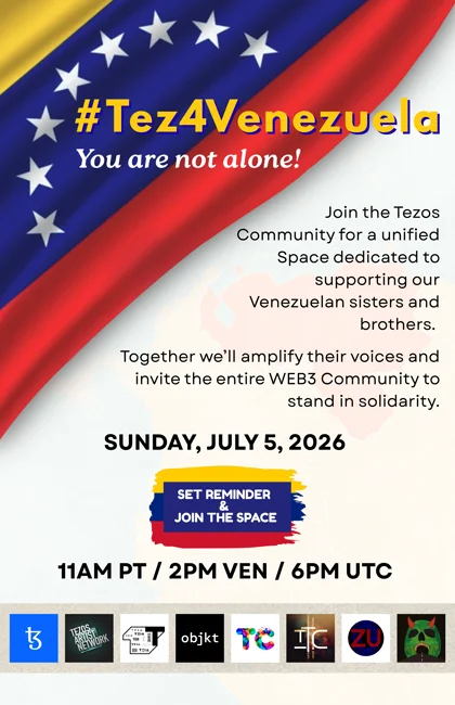 #Tez4Venezuela event poster — Sunday July 5, 2026 · 11AM PT / 2PM VEN / 6PM UTC